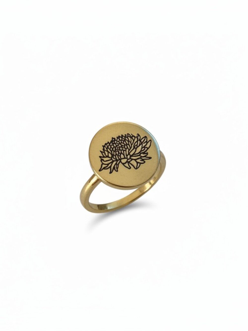 Francesca's November Chrysanthemum Birth Flower Signet Ring Gold Tone Size 8